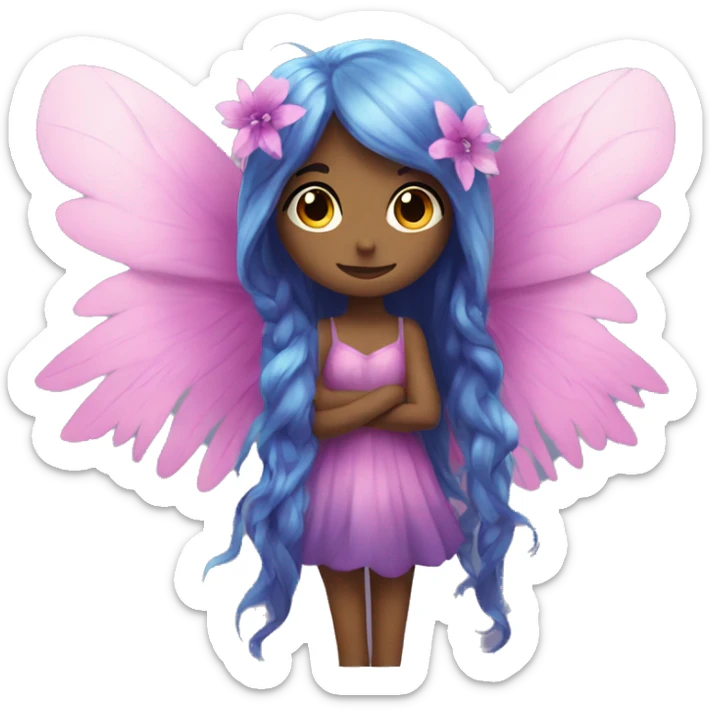 Beautiful, flower, fairy, pink, blue, purple, long hair, big wings sticker