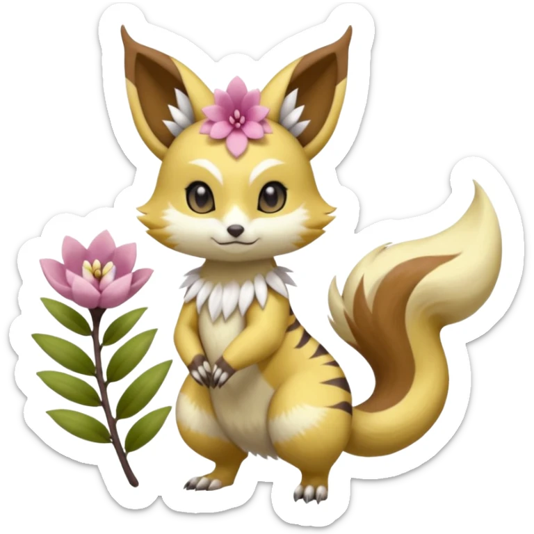Cute Romantic Realistic  Floral Meloetta-Furret-Renamon-Palkia-Digimon-Pokémon-Fakémon-hybrid-fusion, full body sticker