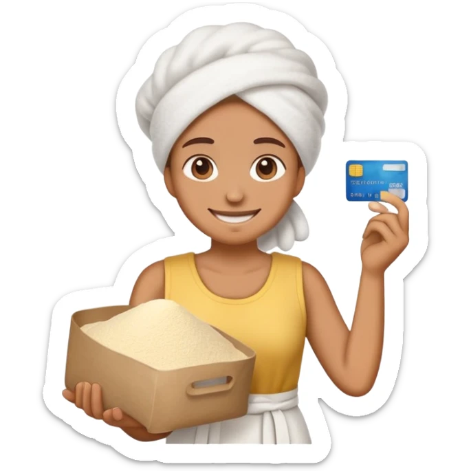 Happy emoji with creditcard in hand and a pile of flour sticker