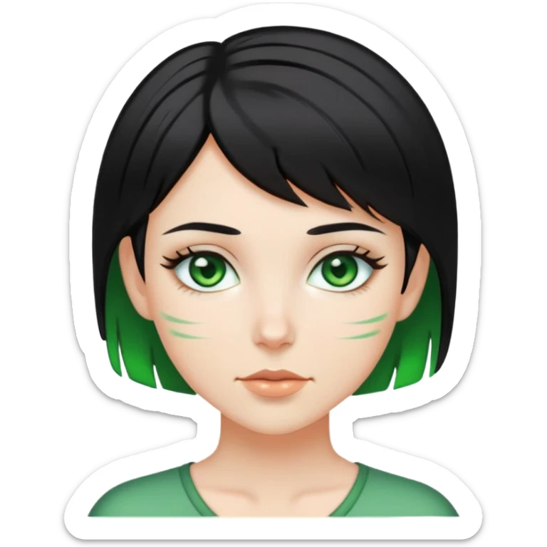 white girl short black hair green eyes and green streaks sticker