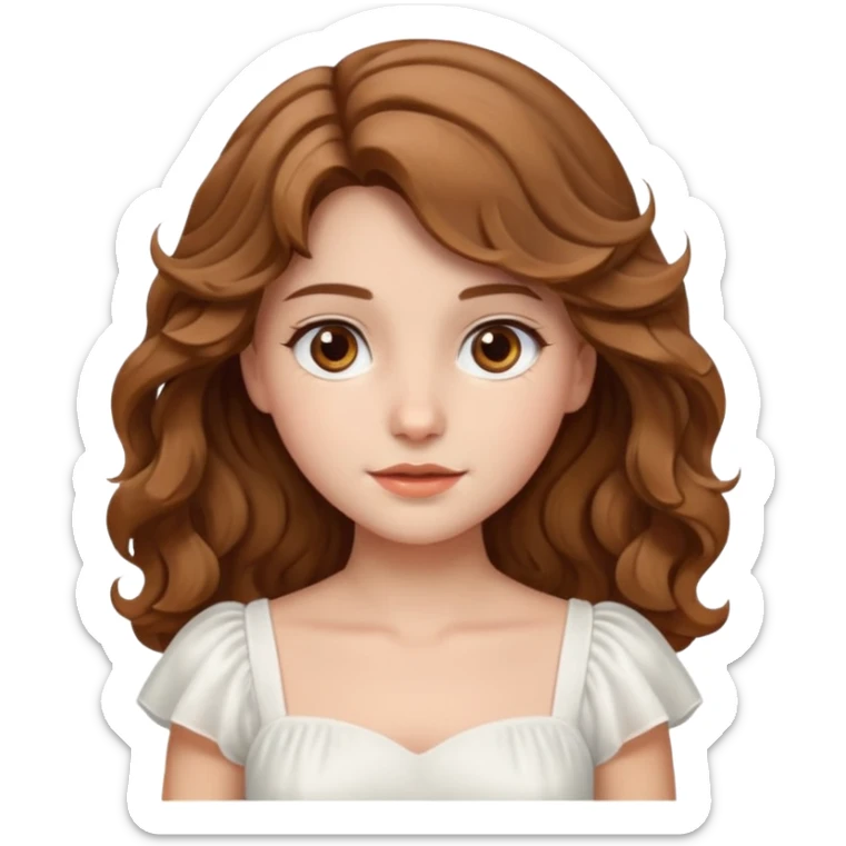 Açık kumral saçları olan, dalgalı kabarık saçlı beyaz tenli kahverengi gözlü bir kız çizer misinn sticker
