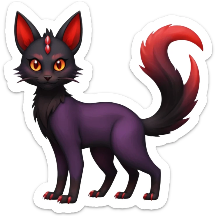 Black edgy Noivern-Noibat-Purloin-Torracat-Lykoi-Caracal-cat-Fakemon-fusion-hybrid-creature sticker