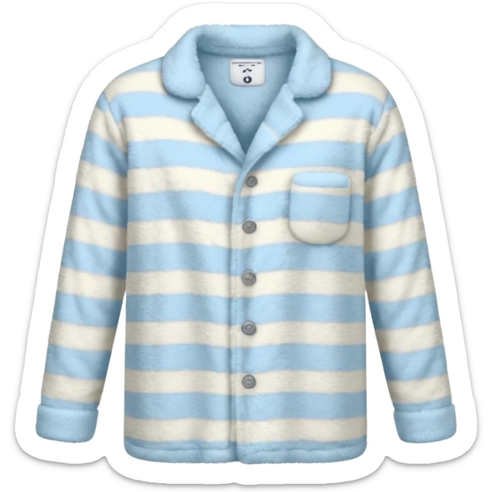 emoji of an isolated fluffy fleece pajama top with soft pastel stripes, plush fuzzy texture, light grey and pastel blue tones, button-down long sleeves, neatly folded flat-lay, no person, no body, no mannequin, cozy warm winter mood, soft shading sticker