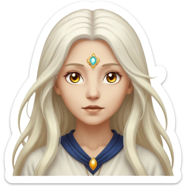 White Long Haired Women, Mystic seer — hair floating, glowing eyes sticker