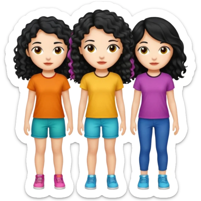 Haz algo relaciono con Disney donde haya quatre chicas con el tono de piel carne, una con el pelo rizado largo, una con el pelo muy corto negro, una con el cabello ondulado mediano y la otra con el pelo negro largo para poner en la parte delantera de la camiseta sticker