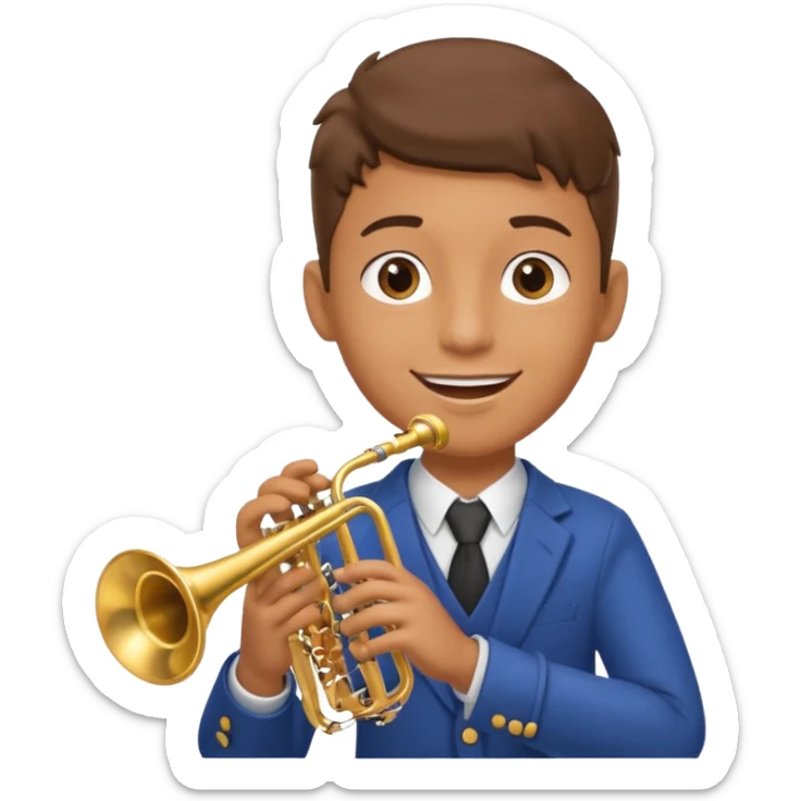 Boy with 4 arms holding a trumpet in one hand and a saxophone in the other with limbs with limbs sticker