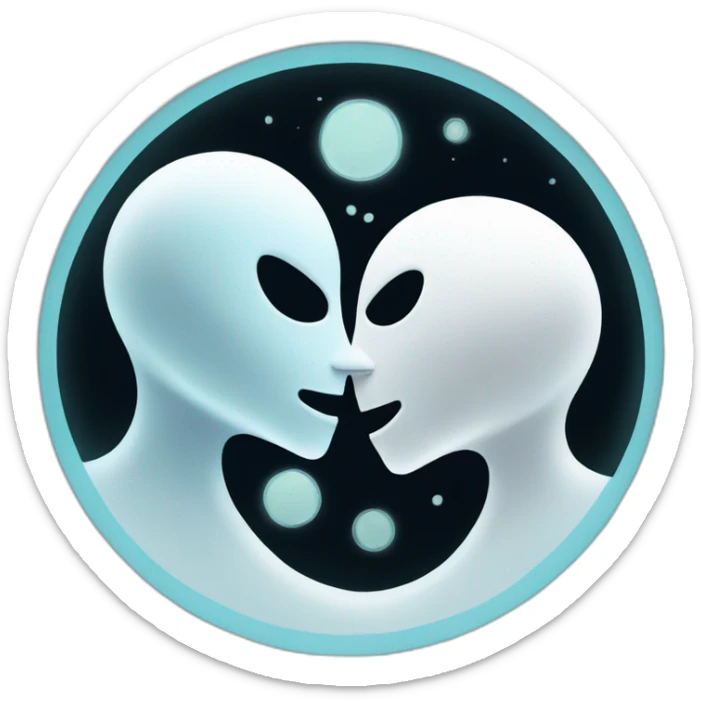 a female ghost and a male ghost kissing in a Ying and yang sticker