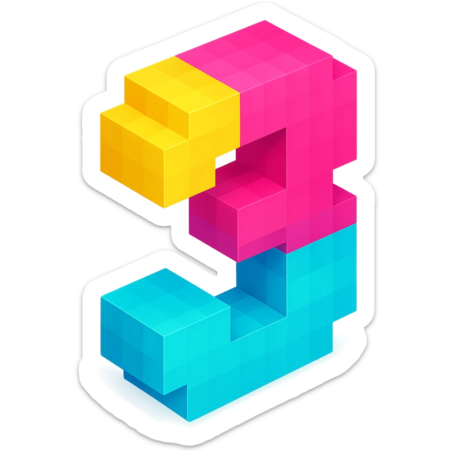 number 3 in voxel style with each side a different color sticker