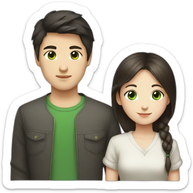 Chinese boy and brunet Russian girl with green eyes  sticker