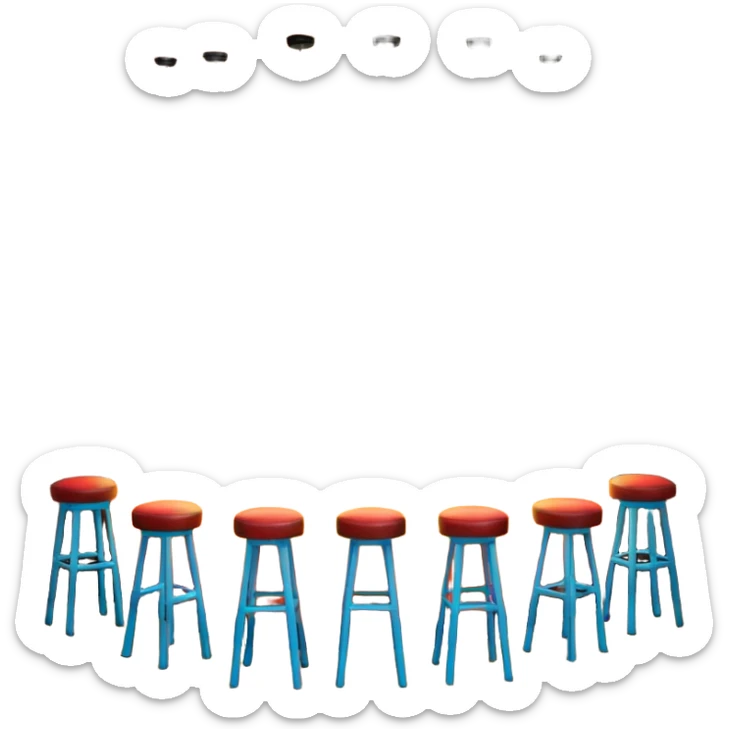 A 3D cartoon bar interior with a counter, glowing shelves of colorful bottles, tall stools, and hanging lights, warm ambient lighting, realistic reflections, Memoji-style. Photo Frame. Negative : Transparent. sticker