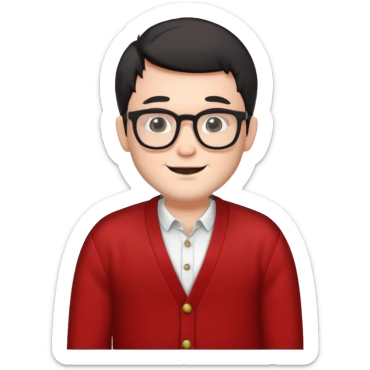 white man wearing glasses, black short hair dressed as hipster Santa in a cardigan, cute smile sticker