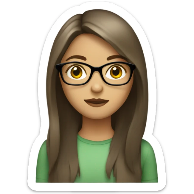 Girl with green eyes and and Longbob Brown Hair  and she wears glasses sticker