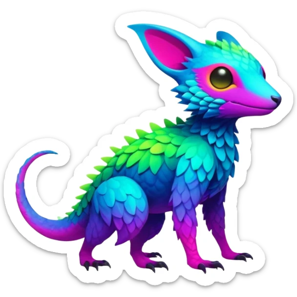 lush vibrant-colored colorful neon-colored Fakémon-Trico-creature (full body) sticker