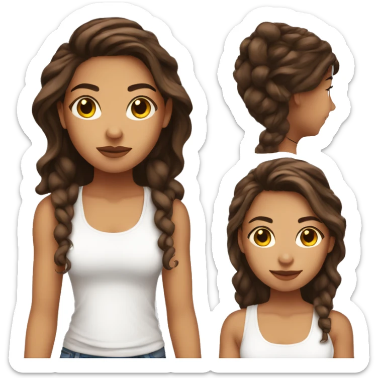Latina girl long brown hair hoop earrings and a white tank top on  sticker