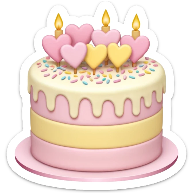 Cake with hearts and sprinkles in soft pink, beige and yellow pastel colors sticker