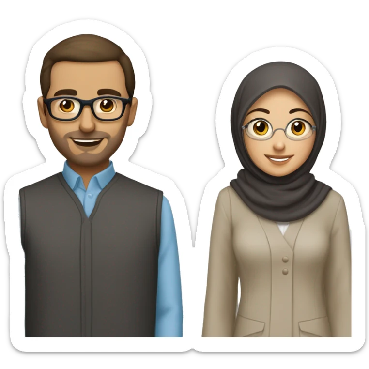 A brune couple the girl wearing hijab and the guy wearing white glasses and he’s bald  sticker