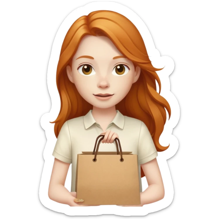 Beautiful Shopping ginger girl long hair holding bags cream shirt sticker