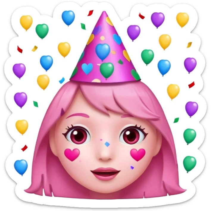 i want a  A festive heart face wearing a party hat and surrounded by confetti. sticker