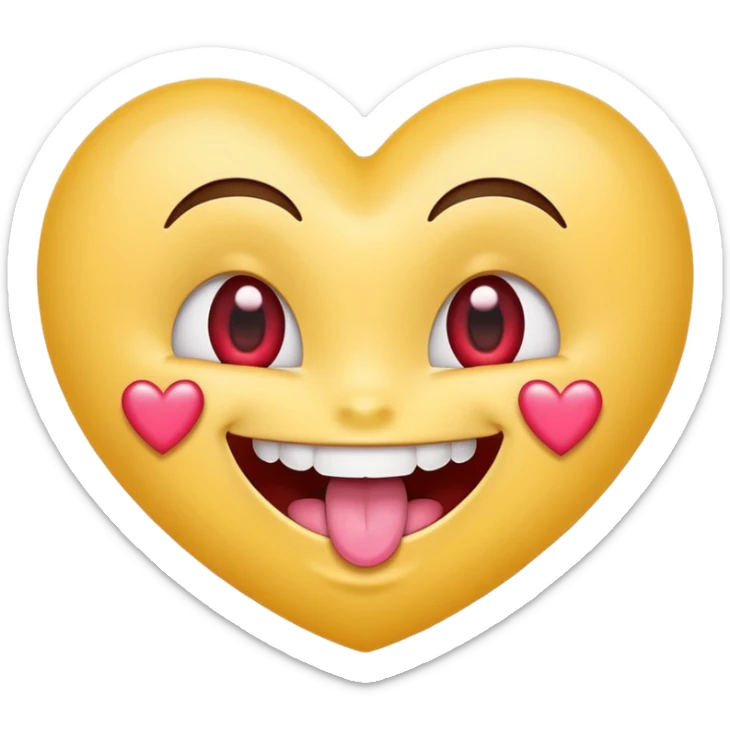 "Perfect smiling face with heart-eyes emoji 😍, classic yellow skin tone, bright open U-shaped smile showing white teeth and pink tongue tip, two large glossy red cartoon heart-shaped eyes with sparkling highlights  sticker