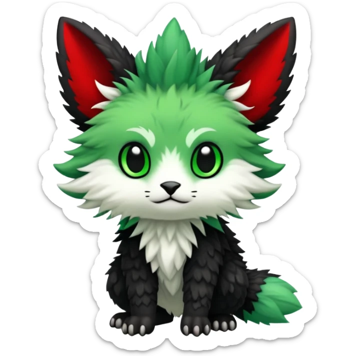 Kawaii Cute Edgy Black Green Red Fionbri-Vernid-Trico-fantasy-animal-creature full body sticker