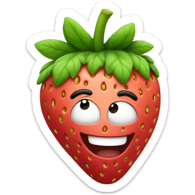 a happy strawberry with weed leaf hair in the style of 1950s cartoon sticker
