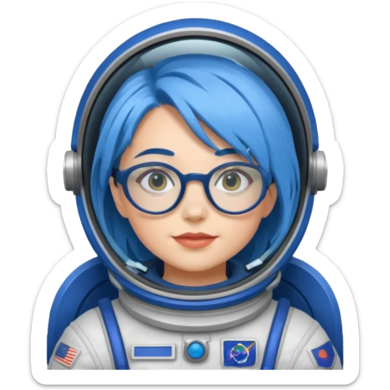 Female astronaut with blue hair, wear glasses, non helmet sticker