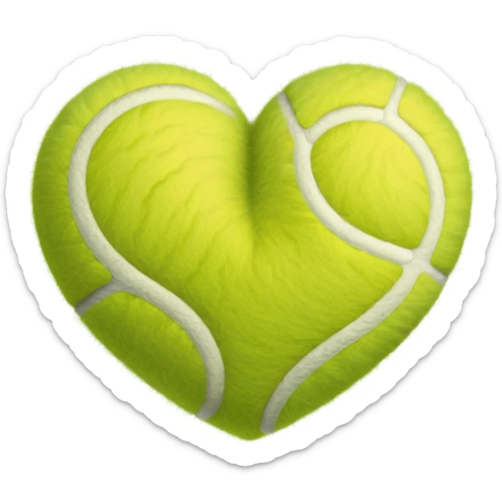 heart made of tennis ball material with green fuzzy texture and white curved lines sticker
