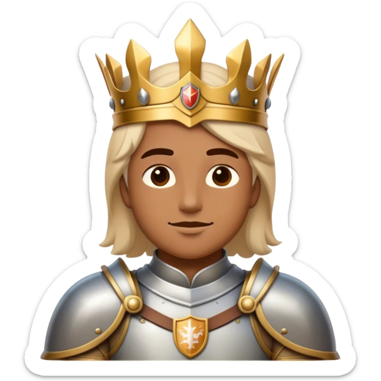 Clash of Clans aesthetic: Beautiful and Majestic Knight Portrait Emoji, Rendered in serene valor with a gentle, confident smile and regal bearing, showcasing a refined, elegantly armored form with polished heraldic accents and softly closed eyes in natural skin tone, Simplified yet exquisitely endearing features, highly detailed, glowing with a soft, majestic light, high shine, calm and heroic, stylized with an air of timeless chivalric grace, soft glowing outline, capturing the essence of a majestic knight whose noble spirit inspires epic quests! sticker