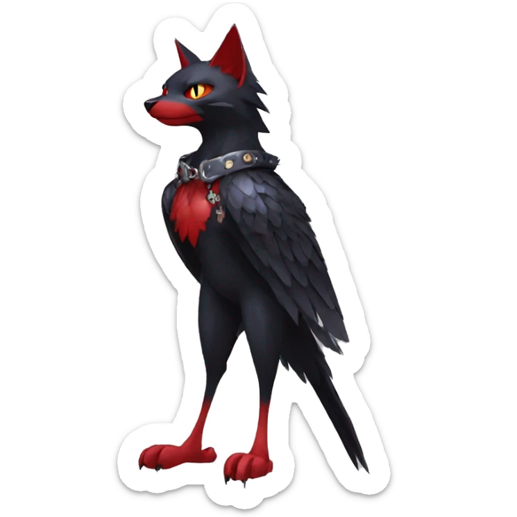 cool edgy black punk red nargacuga-cat-raven-animal hybrid Fakemon collar full body sticker