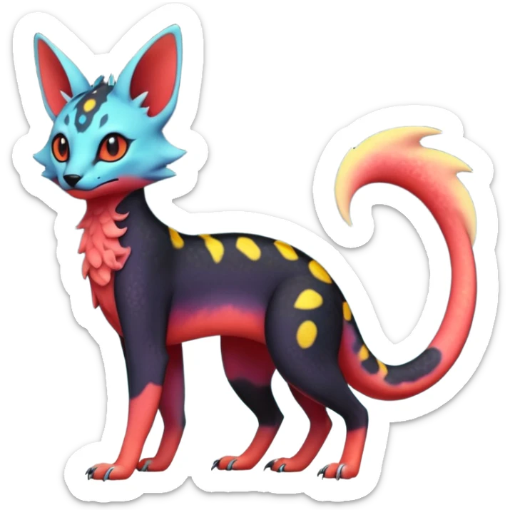 Neon-magma-pastel-gradients-colored Salandit-Umbreon-Genet-Noivern-Noibat-Serval-Hybrid (Full body) sticker