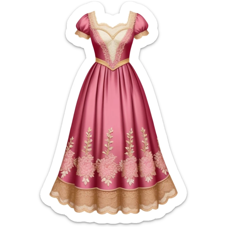 Reddish-pinkish and gold and white romantic vintage aesthetic dress sticker
