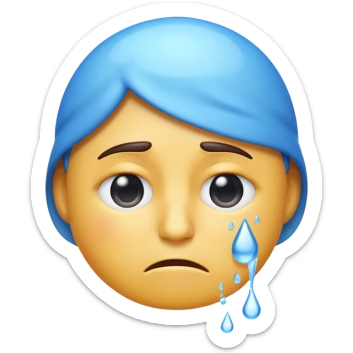 Apple-style emoji illustration of a person sweating, drops of water color, overheated face with sweat drops, half-closed exhausted eyes, annoyed or angry expression, soft 3D emoji style, smooth gradients, rounded shapes, centered composition. sticker
