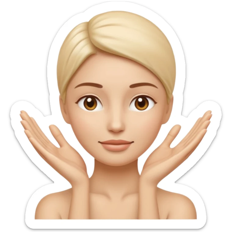Minimal wellness-style emoji showing skin tightening, a hand gently lifting and supporting facial skin upward, subtle lifting gesture, smooth contours, natural and calm look, non-medical, non-cosmetic, no makeup, no injections, no surgery, clean, modern, trustworthy wellness aesthetic sticker