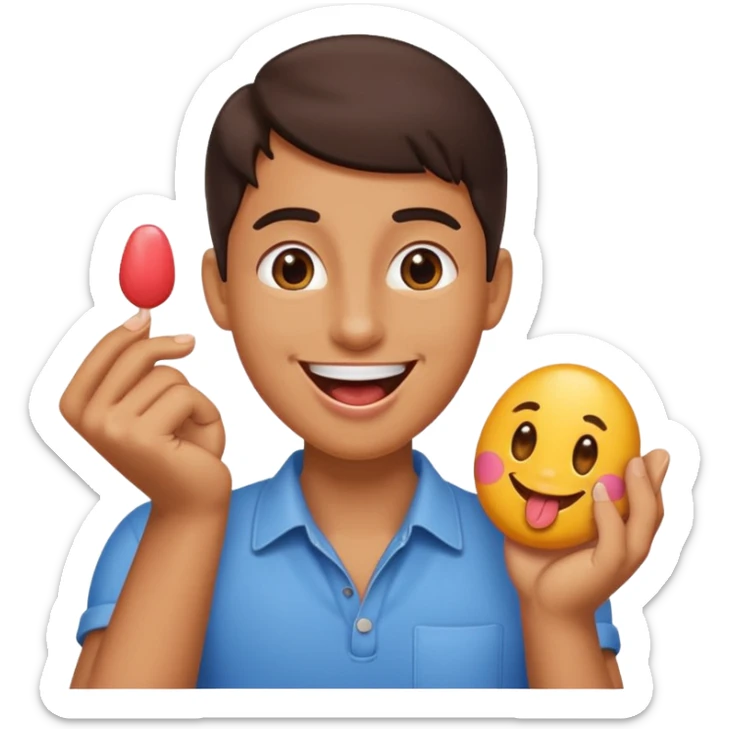 Happy face with tongue out with a 6 in one hand and 7 in the other sticker