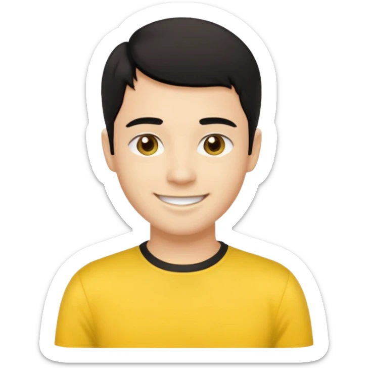 Sam Wiggle from the Wiggles with light skin, brown eyes, black hair, yellow skivvy shirt sticker