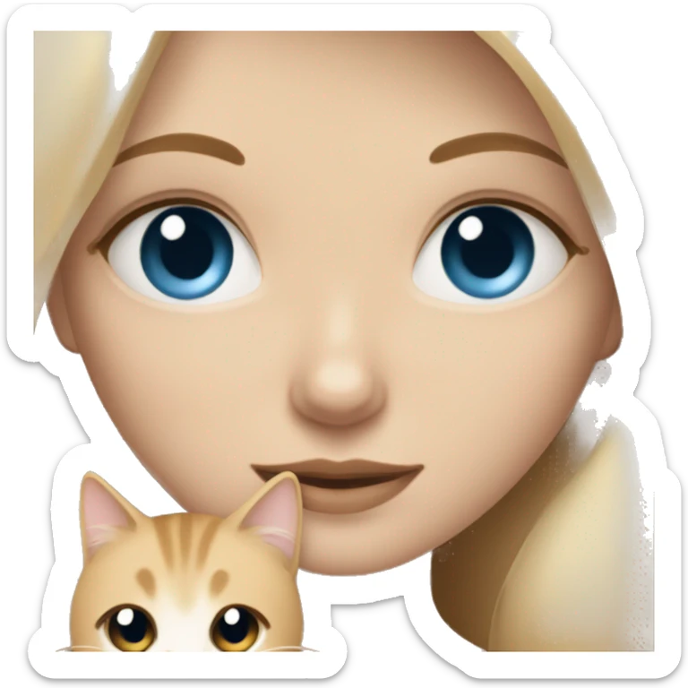 Blonde hair girl with blue eyes cuddling beige cat with brown eyes sticker