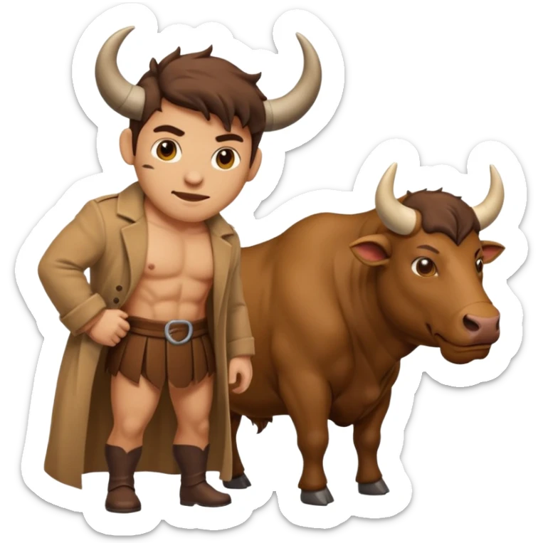 An emoji of a Cretan Minotaur. It has the body of a man and the head of a bull. sticker