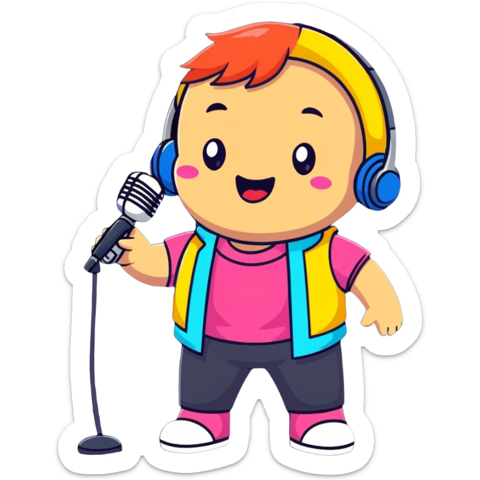Fanloid Xydrick idol character singing with microphone, colorful concert outfit sticker