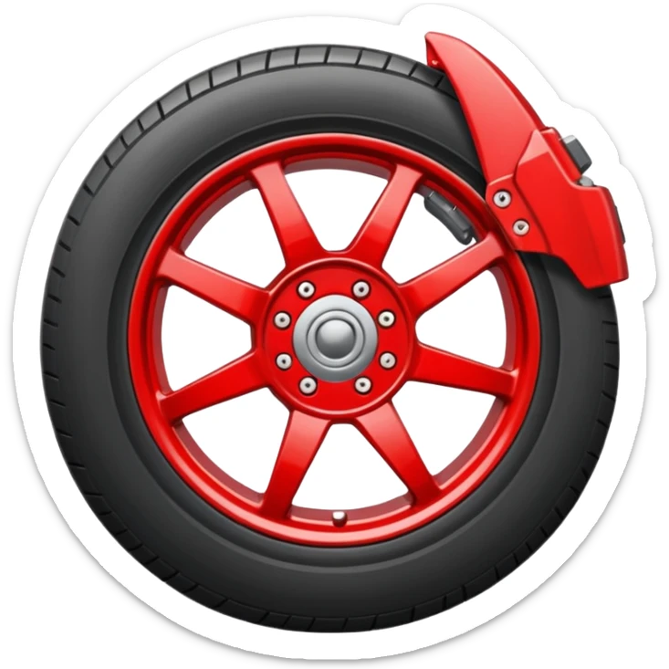 Minimal emoji icon of a car wheel with red brake caliper sticker
