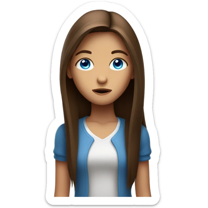 Shrugging girl with blue eyes and brown long straight hair sticker