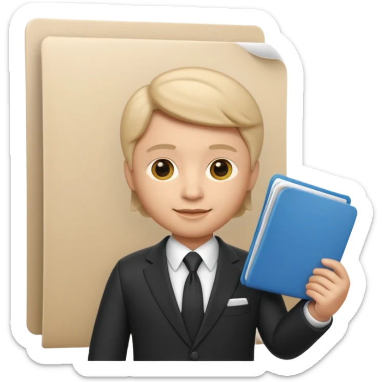 Apple Memoji-style 3D emoji of a diplomat wearing a formal suit holding a document or folder, soft shading, rounded shapes, no background. sticker