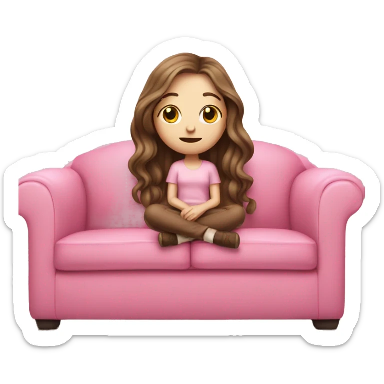 Pale girl with long brown hair melting into her pink couch  sticker