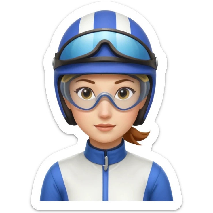 female horse race jockey portrait, head and shoulders only, racing helmet and goggles, sporty uniform collar, confident expression, 3D cartoon, mobile game icon style, clean background, no text, no watermark
 sticker