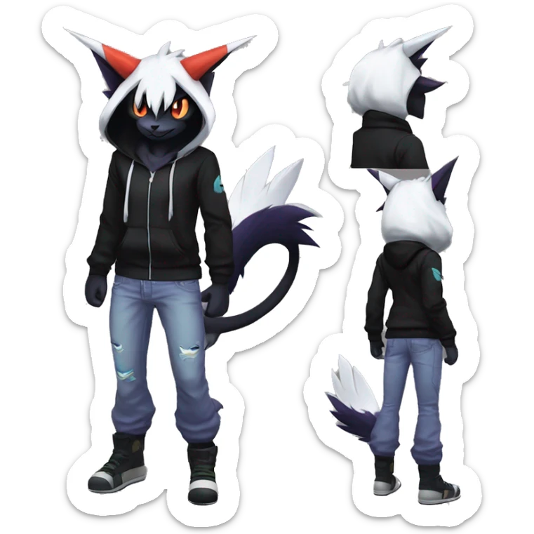 Cool Anthro Black Absol-Noivern-Quilava-Litten-Pokémon with edgy stripes hoodie spiked collar punk Full Body sticker