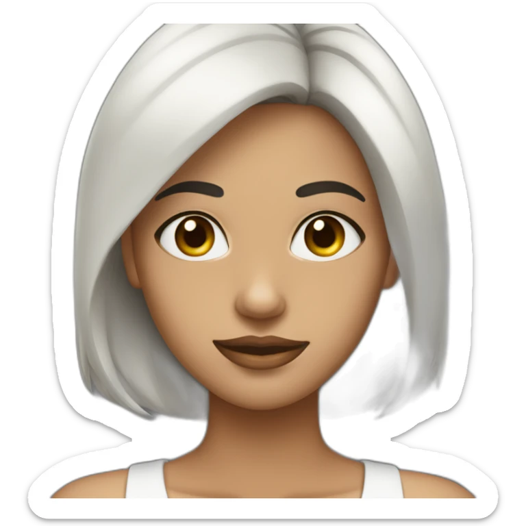 Mujer piel muy blanca,pelo negro y suelto,ojos negros,cara hermosa sticker