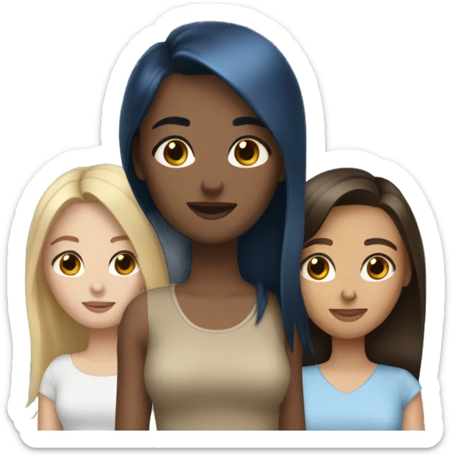 Three female friends: black hair brown eyes, blonde hair blue eyes, brown hair brown eyes sticker