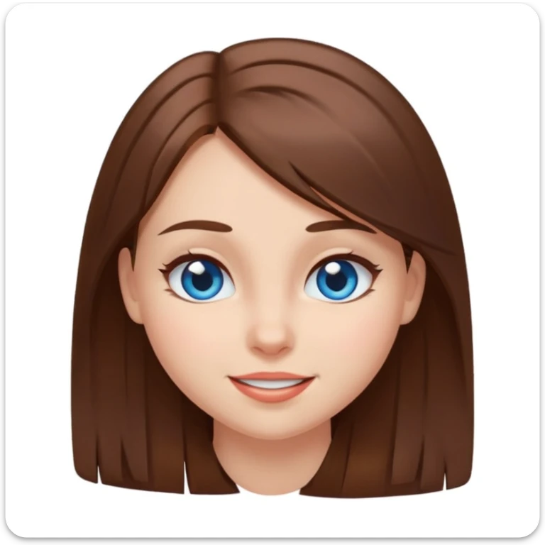 emoji of a girl with straight brown hair and blue eyes winking on a white background sticker