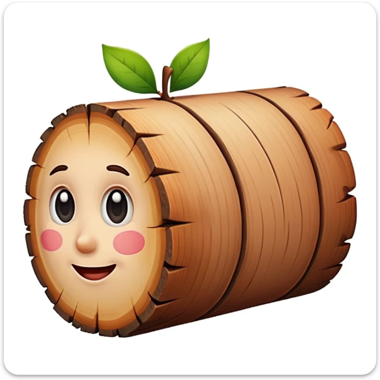 caricature of a wooden log, no eyes or human features, white background, cute and colorful, apple emoji style sticker
