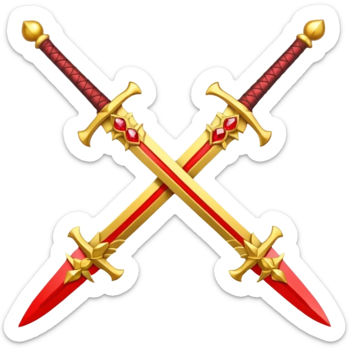 Fully yellow royal two swords crossed fiery with red gems sticker