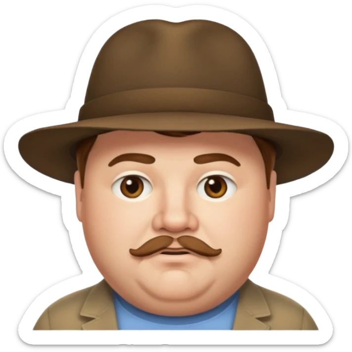 Fat white man with brown hair, short facial hair, and a hat  sticker